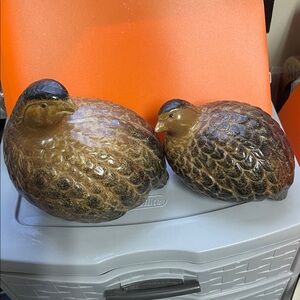 Homco Brown Ceramic quail, large and small Figurine. Made by HOMCO made in Japan